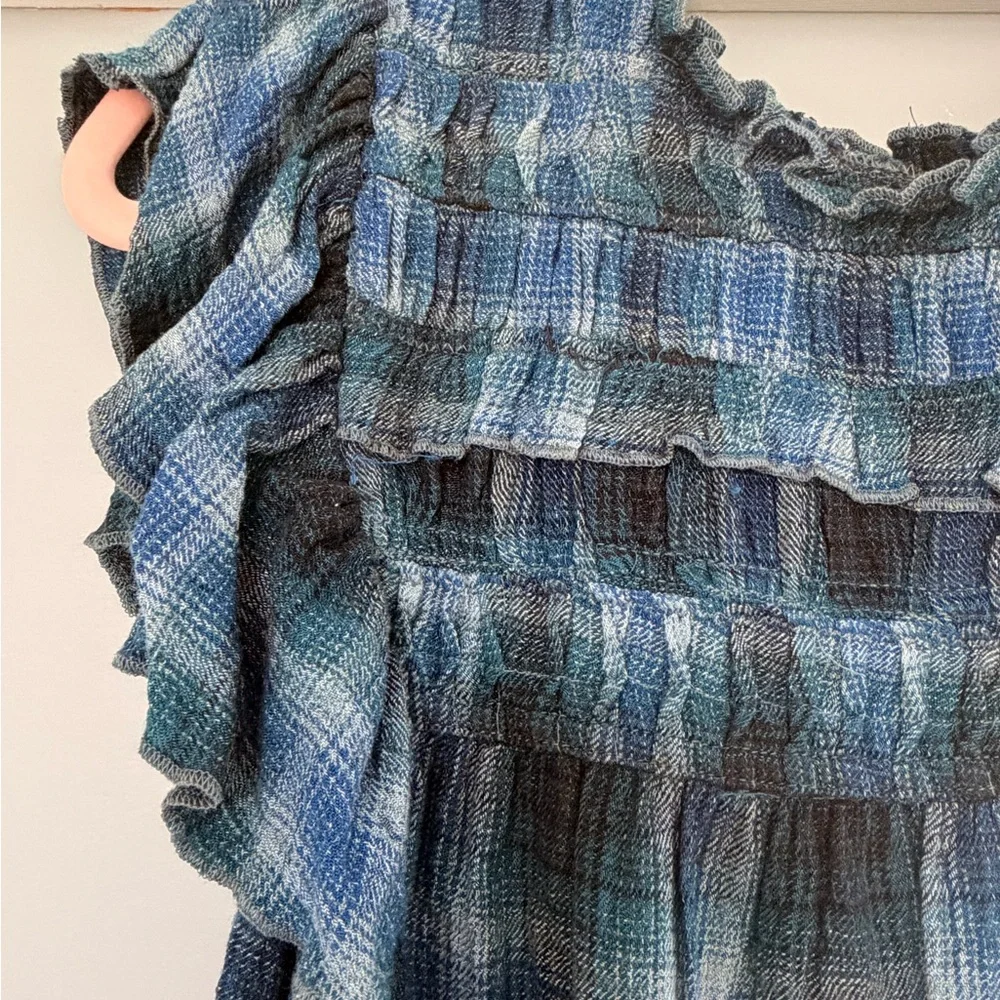 Free People Blue Plaid Ruffle Top - Picture 2 of 3